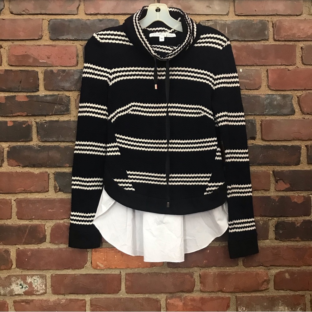 Veronica Beard Bianca Combo | Top Sweater Blue White Stripe -small -slim fit